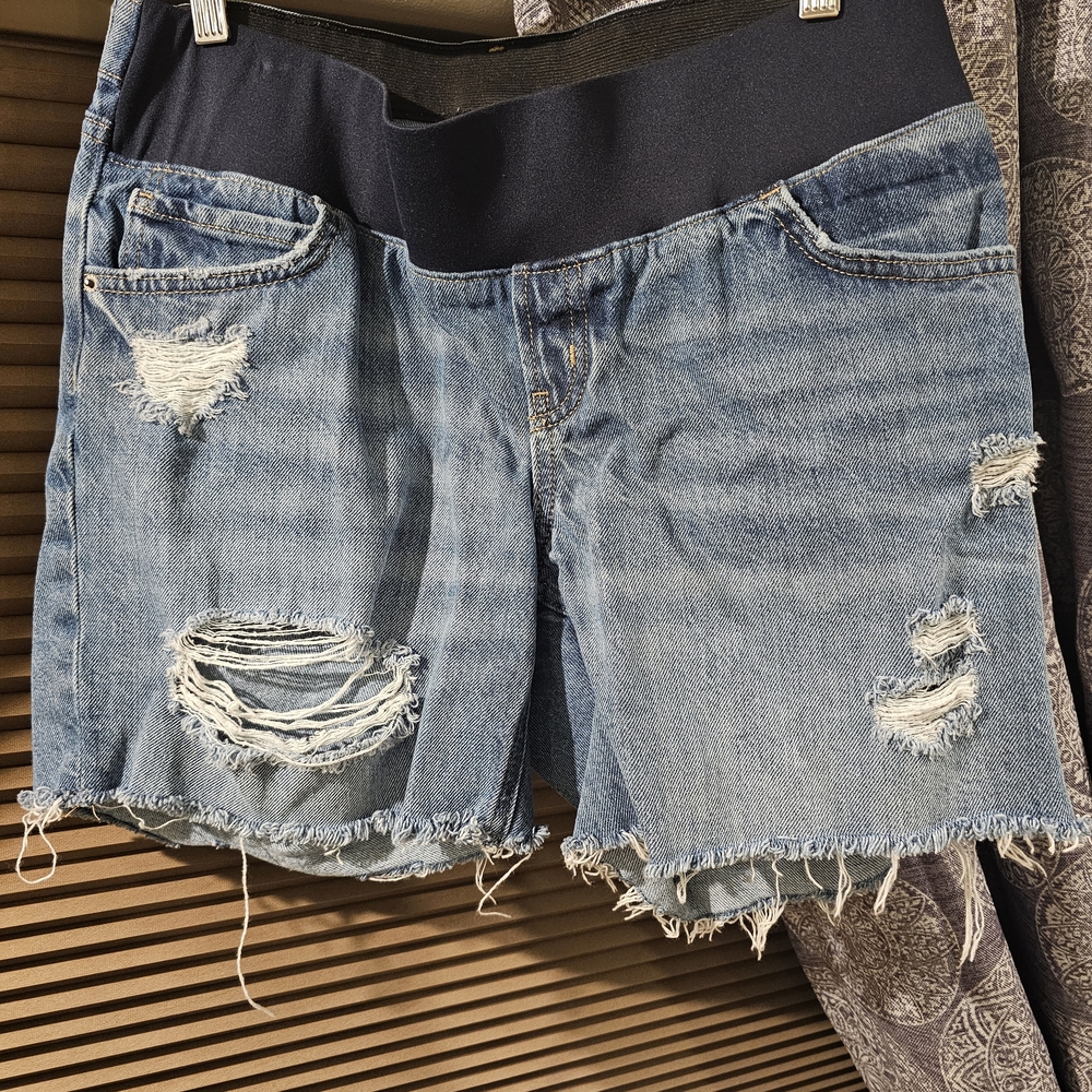Old Navy Blue Distressed Maternity Jean Shorts